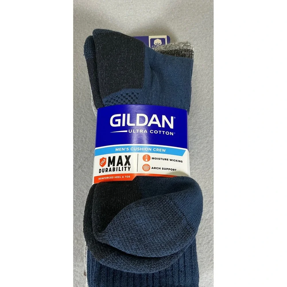 Gildan Ultra‎ Cotton Men's Cushion Crew Socks Size 6-12 Brown Gray Navy 3 Pair